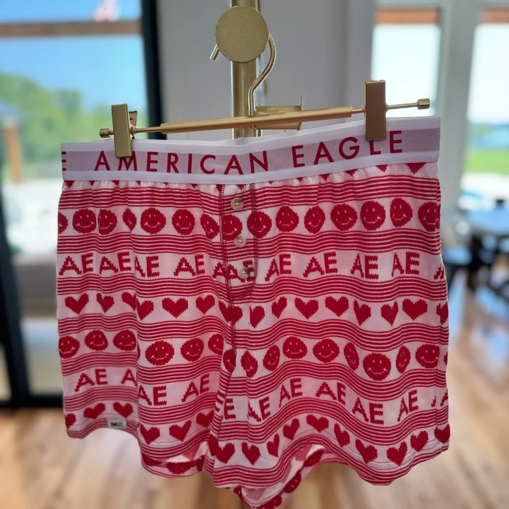 American Eagle Outfitters Red & White AE Heart Print Pajama Set